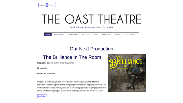 Screenshot of the Tonbridge Theatre And Arts Club website