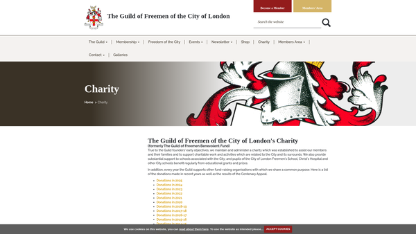 Screenshot of the Guild Of Freemen Of The City Of London's Charity website