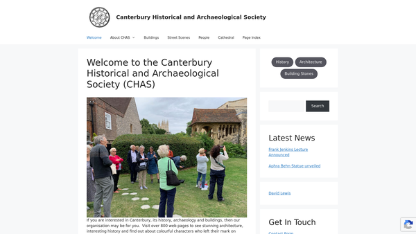 Screenshot of the The Canterbury Historical And Archaeological Society website