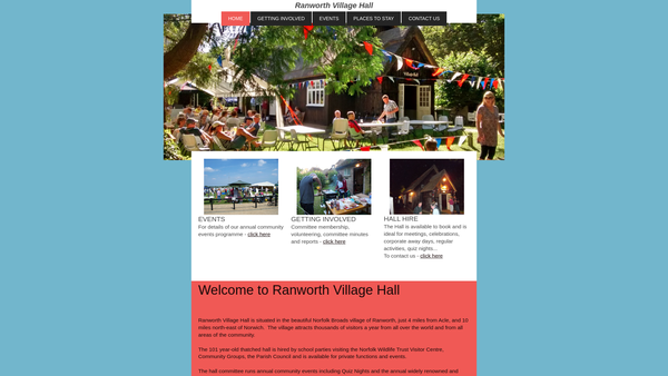 Screenshot of the Ranworth Village Hall website