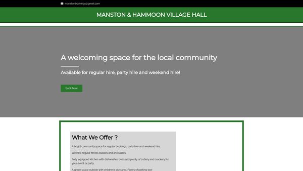 Screenshot of the Manston Village Hall website