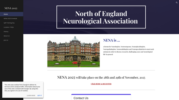 Screenshot of the The North Of England Neurological Association website