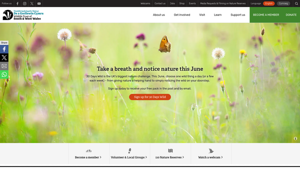 Screenshot of the The Wildlife Trust (West Wales) Ltd website