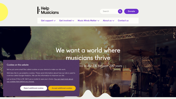 Screenshot of the Musicians Benevolent Fund website