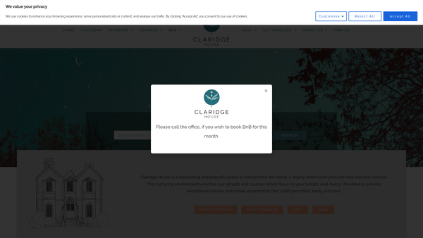 Screenshot of the Friends Fellowship Of Healing Claridge House website