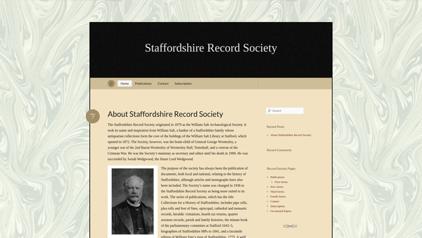 Screenshot of the Staffordshire Record Society website