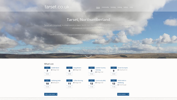 Screenshot of the Tarset Village Hall website