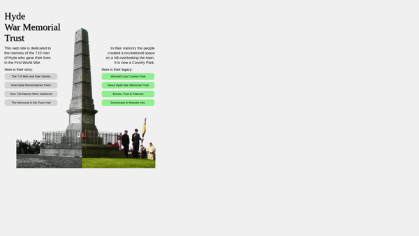 Screenshot of the Hyde War Memorial Trust (Lower Higham Farm) website