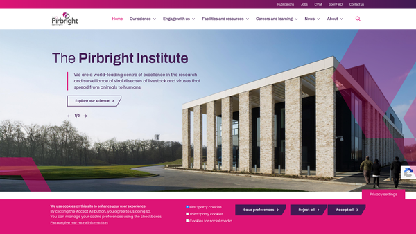 Screenshot of the The Pirbright Institute website