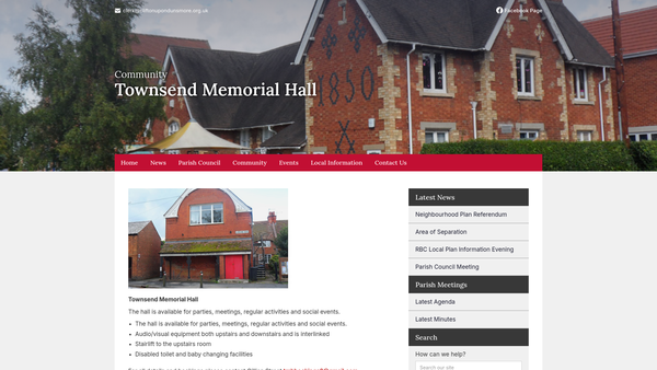 Screenshot of the Townsend Memorial Hall (The Village Hall And Cottage) website