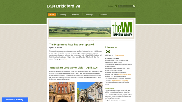 Screenshot of the East Bridgford And District Womens Institute website