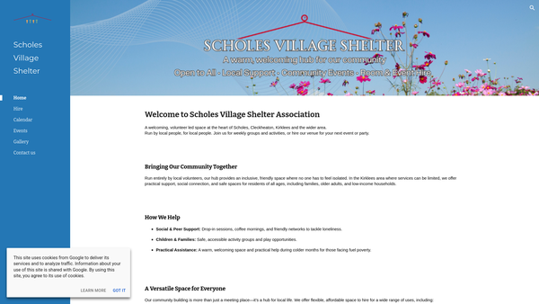 Screenshot of the The Scholes Shelter Association website