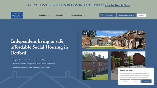 Screenshot of the Sloswicke's Almshouse Charity website