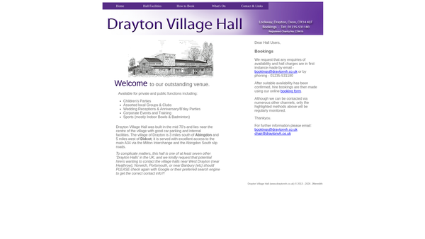 Screenshot of the Drayton Village Hall And Recreation Ground Charity website