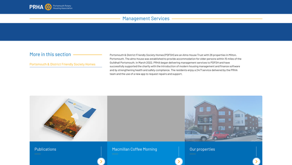 Screenshot of the Portsmouth And District Friendly Societies' Homes website