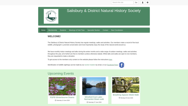 Screenshot of the Salisbury And District Natural History Society website