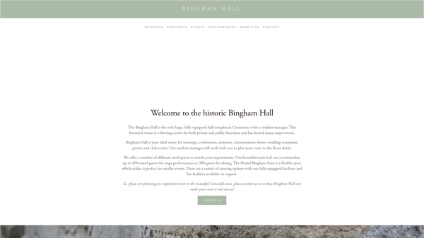 Screenshot of the The Bingham Hall website