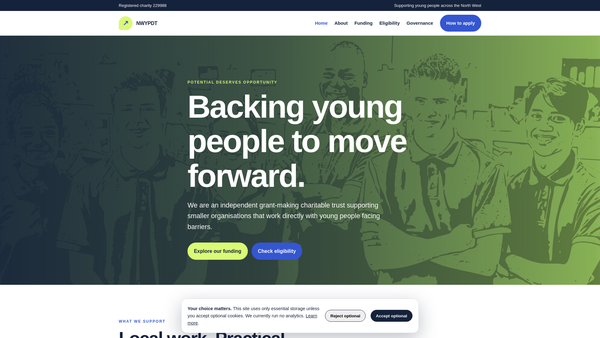 Screenshot of the North West Young Peoples Development Trust website