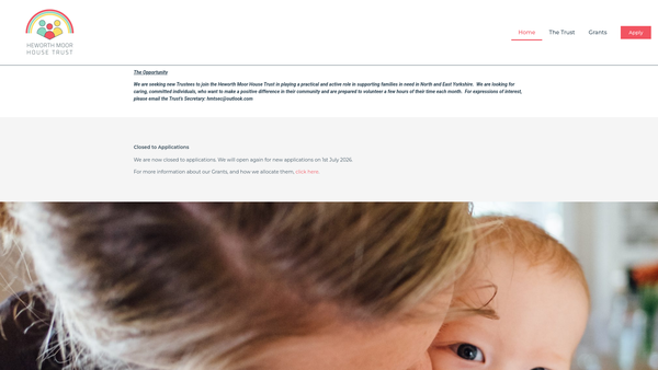Screenshot of the The Heworth Moor House Trust website