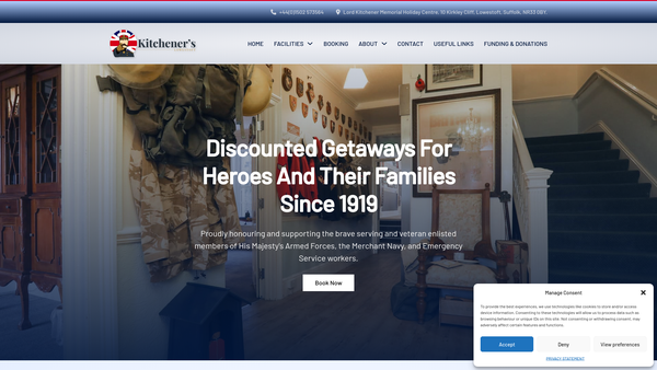 Screenshot of the Lord Kitchener Memorial Holiday Centre website
