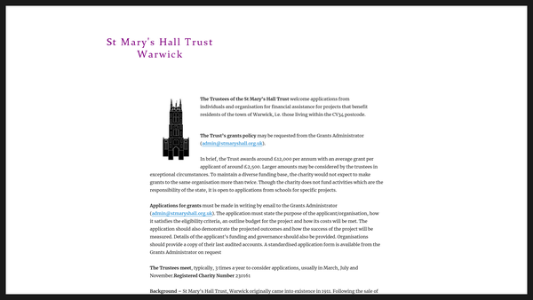 Screenshot of the St Mary's Hall Trust website