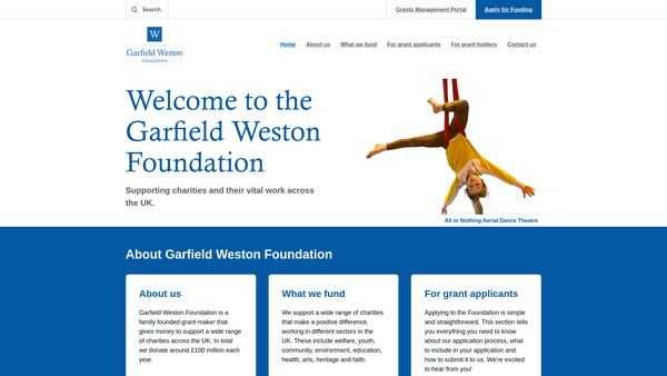 Screenshot of the Garfield Weston Foundation website