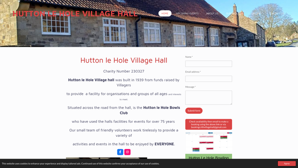 Screenshot of the Village Hall, Hutton-Le-Hole website