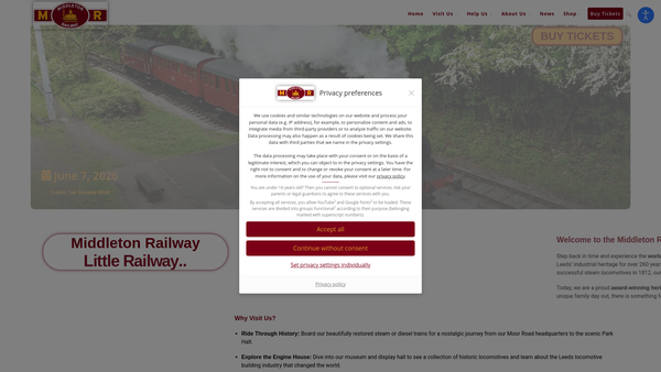 Screenshot of the Middleton Railway Trust Limited website