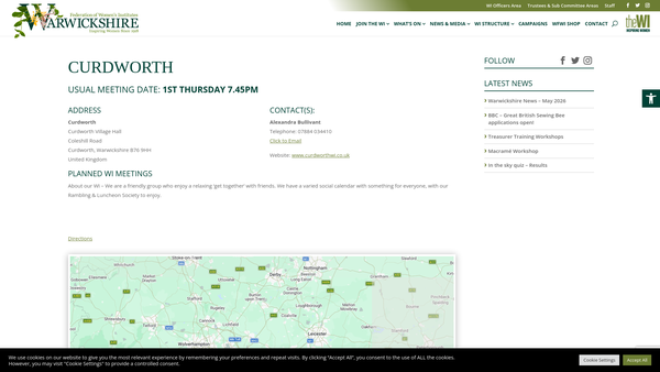 Screenshot of the Women's Institute - Curdworth website