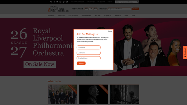 Screenshot of the The Royal Liverpool Philharmonic Society website