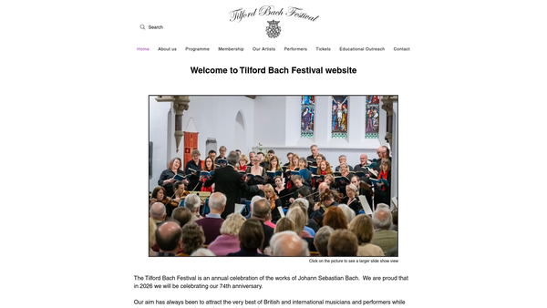 Screenshot of the Tilford Bach Society website