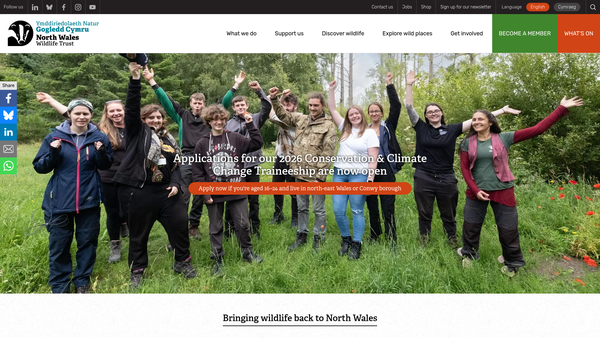Screenshot of the North Wales Wildlife Trust website