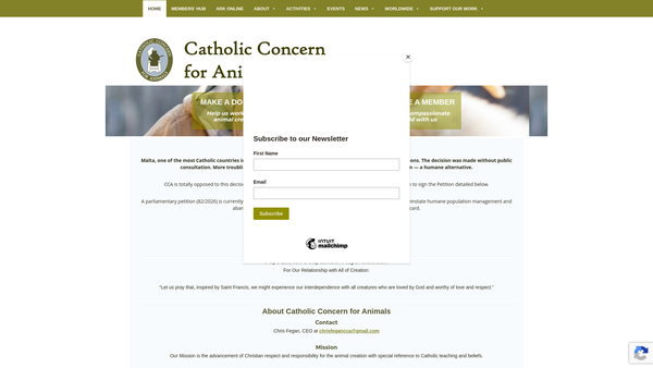 Screenshot of the Catholic Concern For Animals website