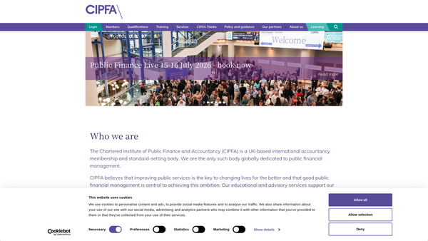 Screenshot of the The Chartered Institute Of Public Finance And Accountancy website