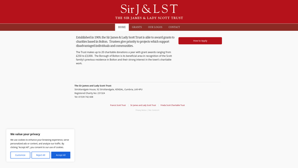 Screenshot of the The Sir James And Lady Scott Trust website