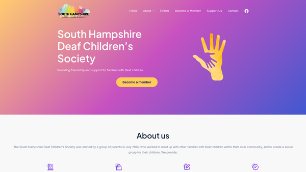 Screenshot of the South Hampshire Deaf Children's Society website