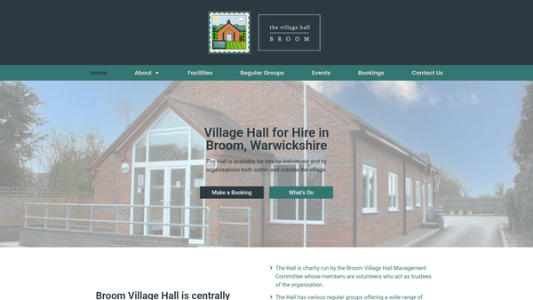 Screenshot of the Broom Village Hall website