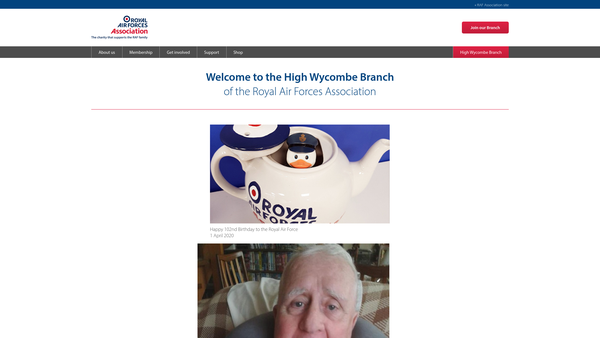 Screenshot of the Royal Air Forces Association - High Wycombe Branch website