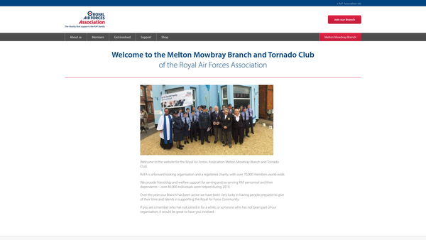 Screenshot of the The Royal Air Forces Association - Melton Mowbray Branch website