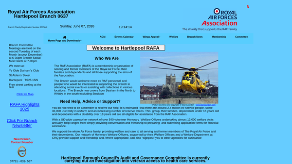 Screenshot of the The Royal Air Forces Association - Hartlepools Branch website