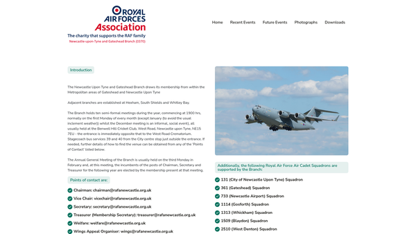 Screenshot of the The Royal Air Forces Association - Newcastle Upon Tyne Branch website