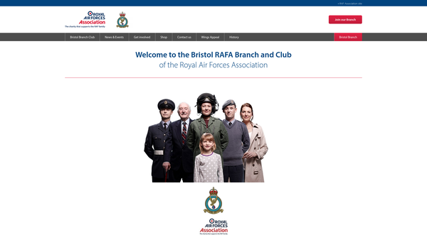 Screenshot of the Royal Airforces Association, Bristol Branch website