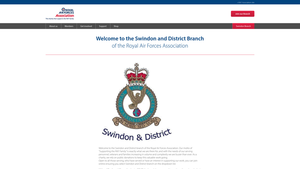 Screenshot of the The Royal Air Forces Association - Swindon Branch website