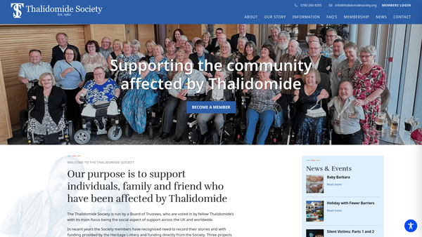 Screenshot of the The Thalidomide Society website