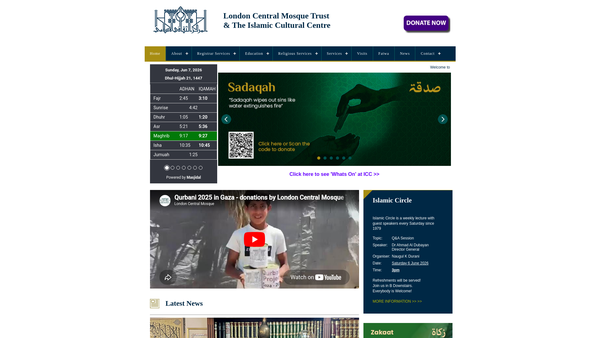 Screenshot of the The London Central Mosque (Algame) Fund website