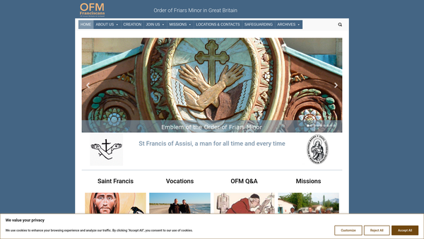 Screenshot of the The Order Of Friars Minor website
