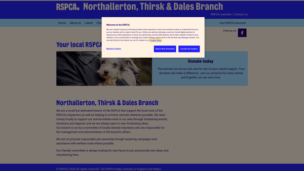 Screenshot of the Royal Society For The Prevention Of Cruelty To Animals Northallerton Thirsk And Dales Branch website