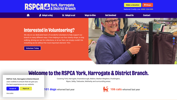 Screenshot of the Royal Society For The Prevention Of Cruelty To Animals York, Harrogate And District Branch website