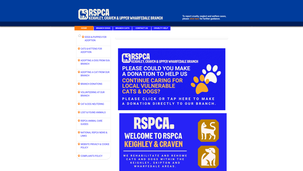 Screenshot of the Royal Society For The Prevention Of Cruelty To Animals Craven And Upper Wharfedale Branch website