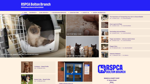Screenshot of the Royal Society For The Prevention Of Cruelty To Animals - Bolton And District Branch website